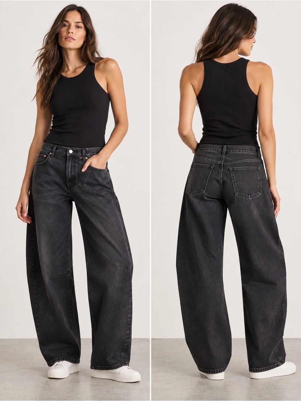 NWT Quince Maya Rigid Exaggerated Barrel Jeans Graphite Black 26